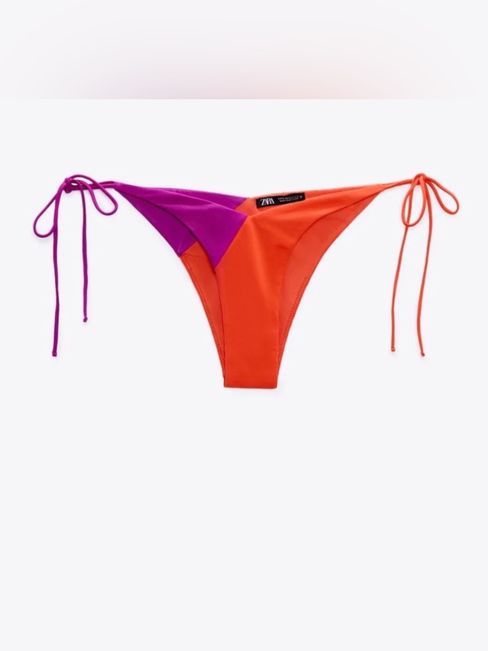 Zara•Colorblock Side Tie Bikini Bottom Purple Orange High Cut Cheeky NWT Small